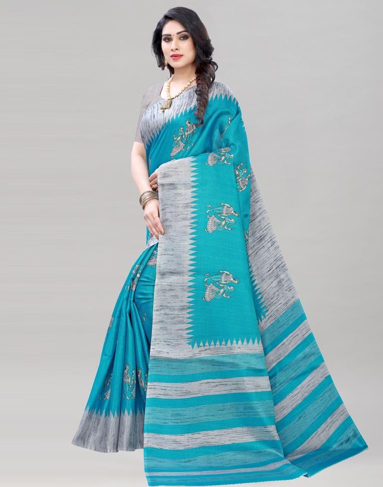 Blue Coloured Khadi Silk Printed Casual saree | Sudathi