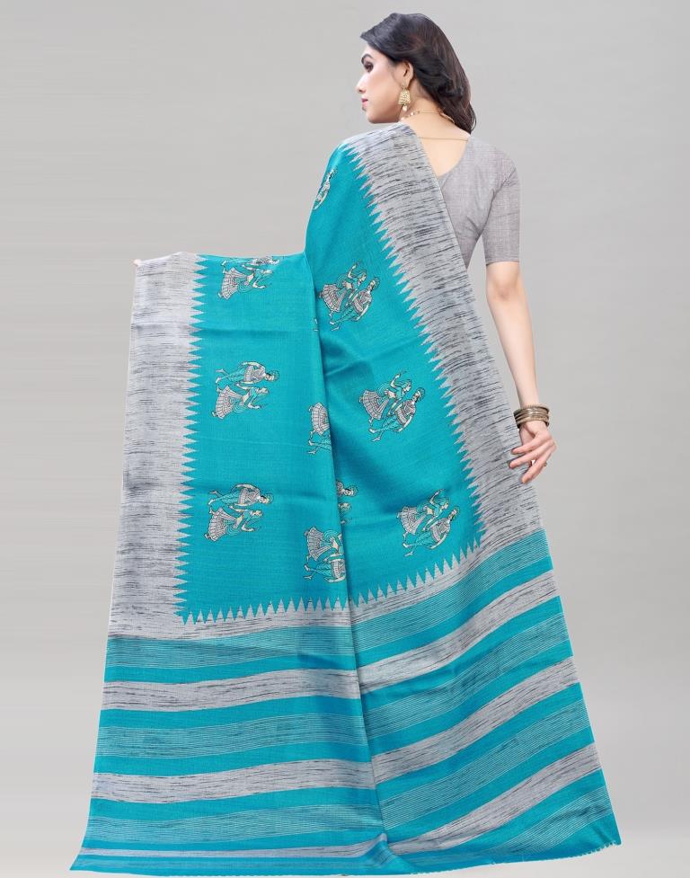 Blue Coloured Khadi Silk Printed Casual saree | Sudathi