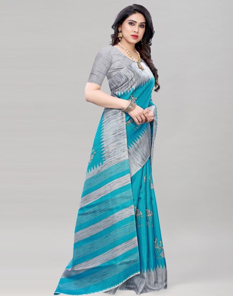 Blue Coloured Khadi Silk Printed Casual saree | Sudathi
