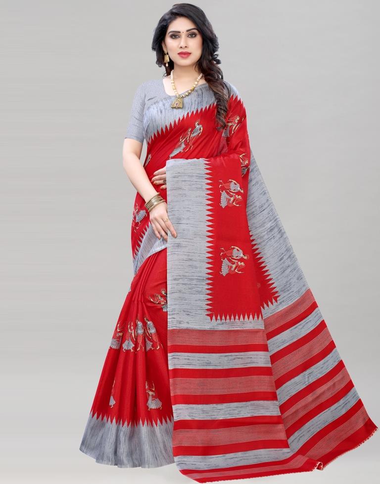 Red Coloured Khadi Silk Printed Casual saree | Sudathi