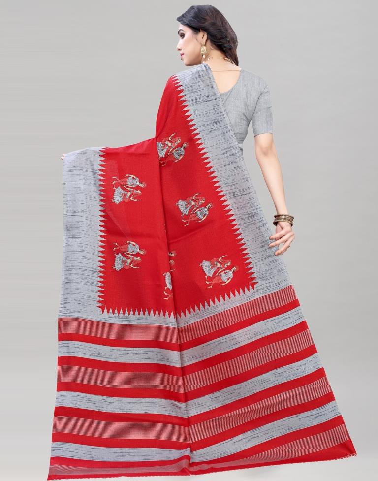 Red Coloured Khadi Silk Printed Casual saree | Sudathi
