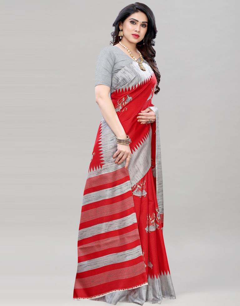 Red Coloured Khadi Silk Printed Casual saree | Sudathi