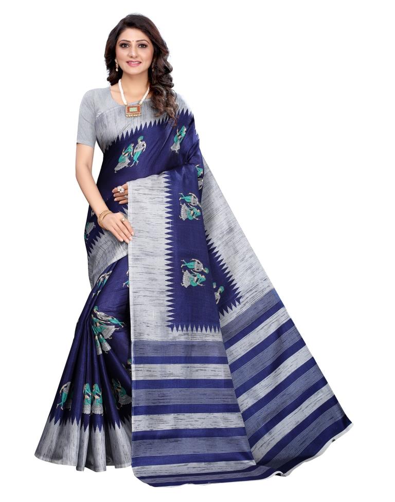 Navy Blue Coloured Khadi Silk Printed Casual saree | Sudathi
