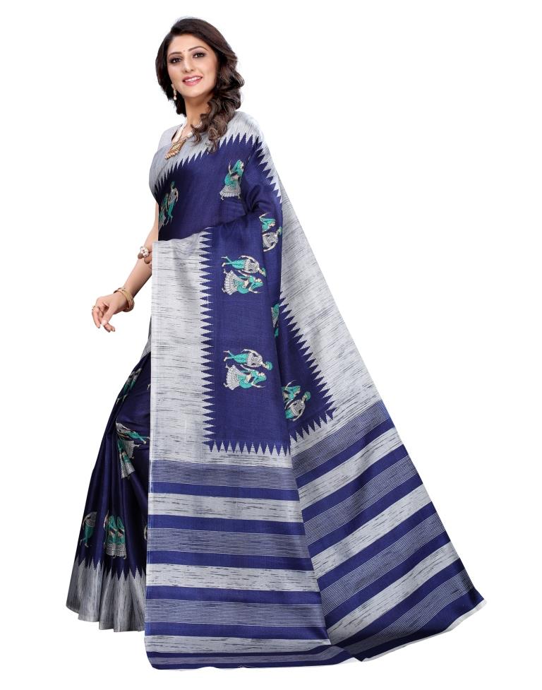 Navy Blue Coloured Khadi Silk Printed Casual saree | Sudathi
