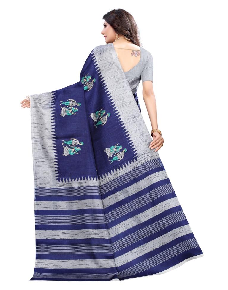 Navy Blue Coloured Khadi Silk Printed Casual saree | Sudathi