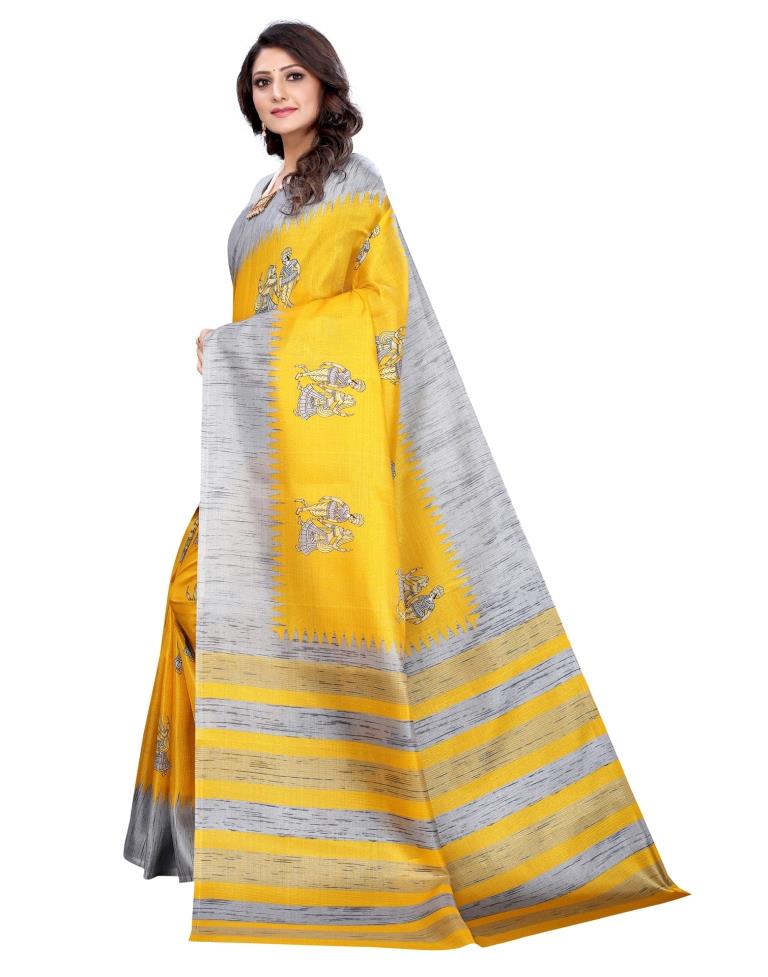 Yellow Coloured Khadi Silk Printed Casual saree | Sudathi
