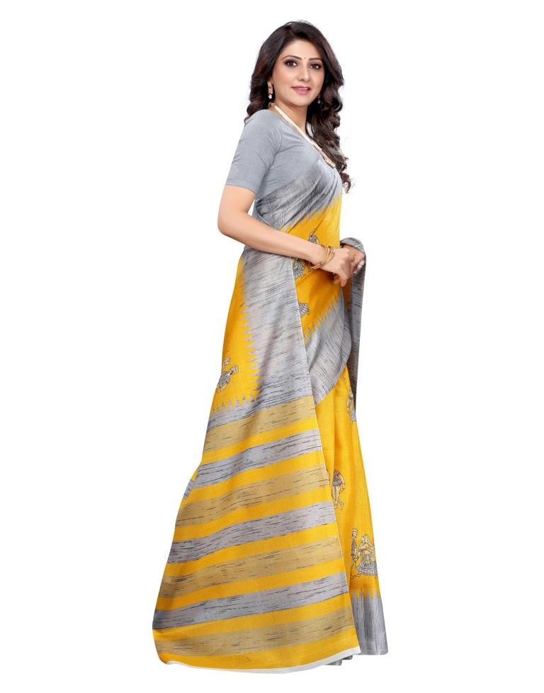 Yellow Coloured Khadi Silk Printed Casual saree | Sudathi
