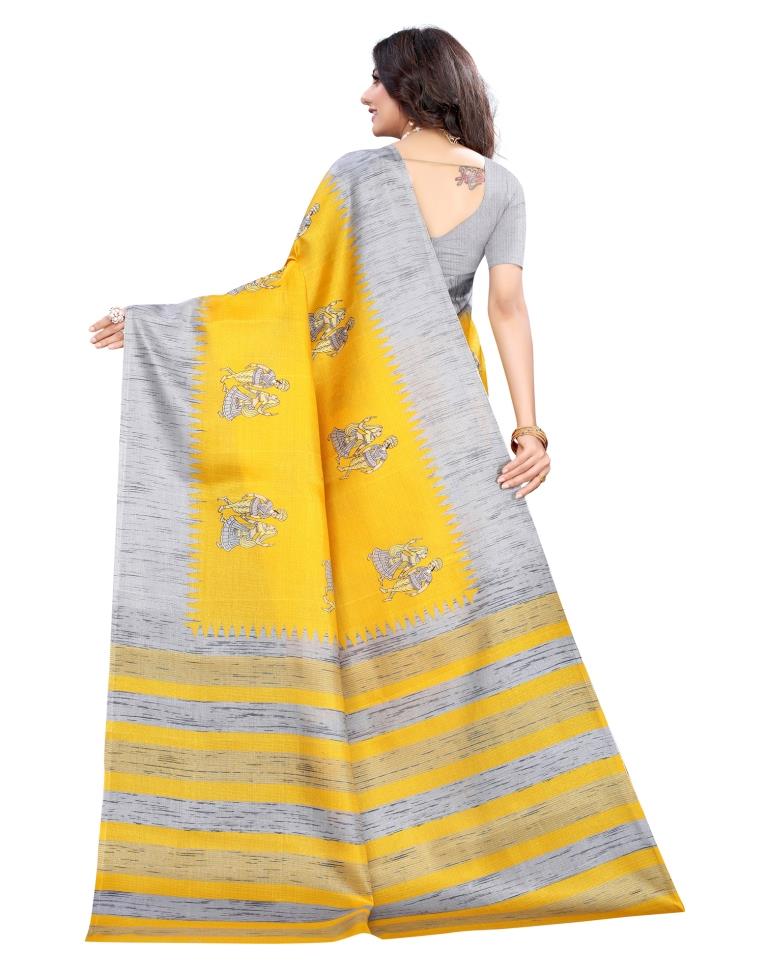 Yellow Coloured Khadi Silk Printed Casual saree | Sudathi