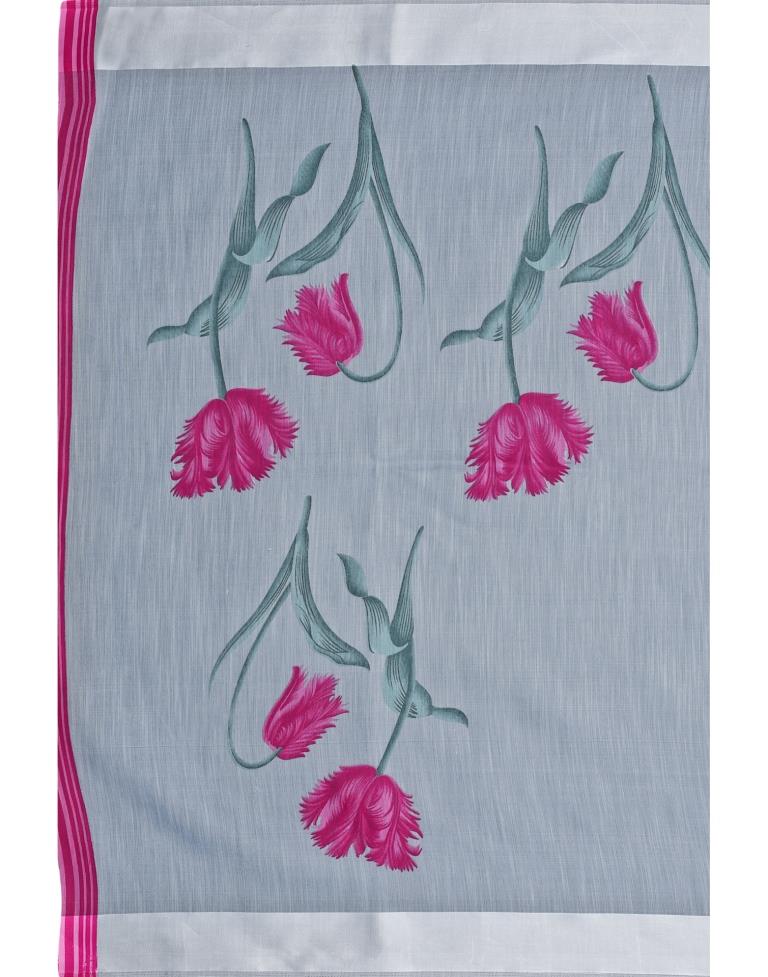 Grey Printed Cotton Saree | Sudathi