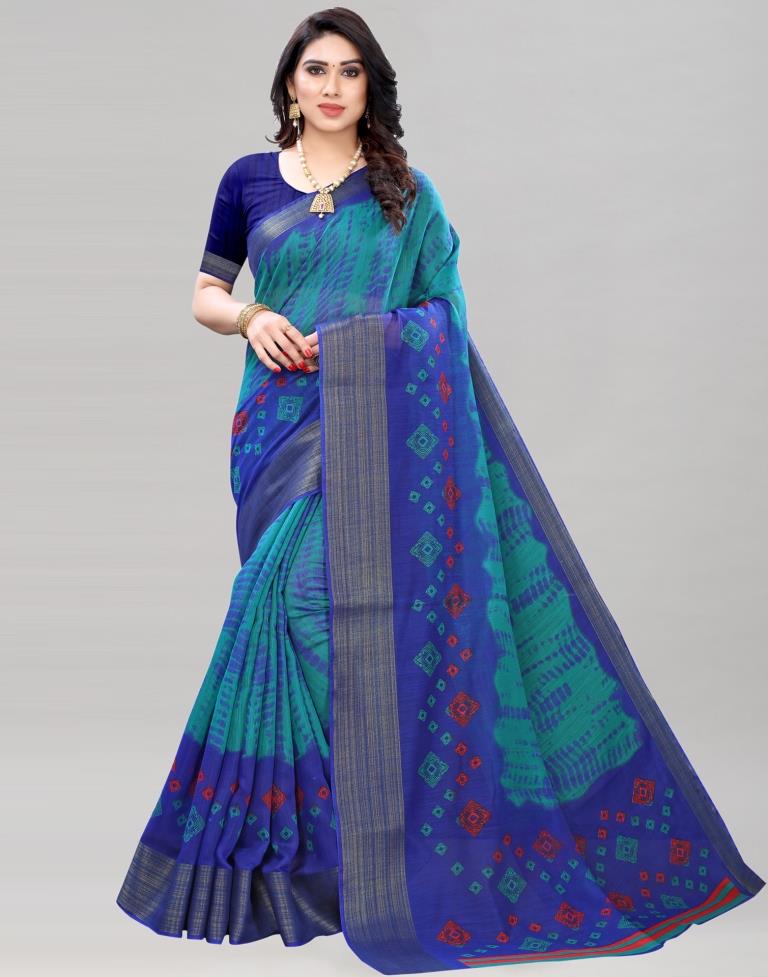 Green Printed Cotton Saree | Sudathi