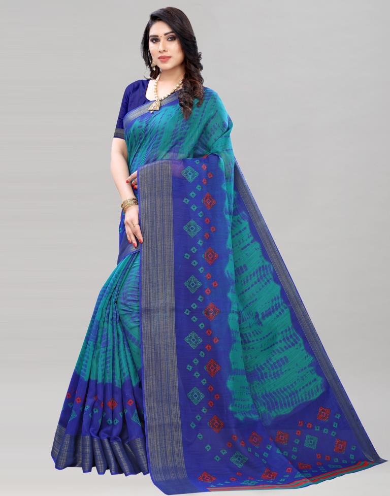 Green Printed Cotton Saree | Sudathi