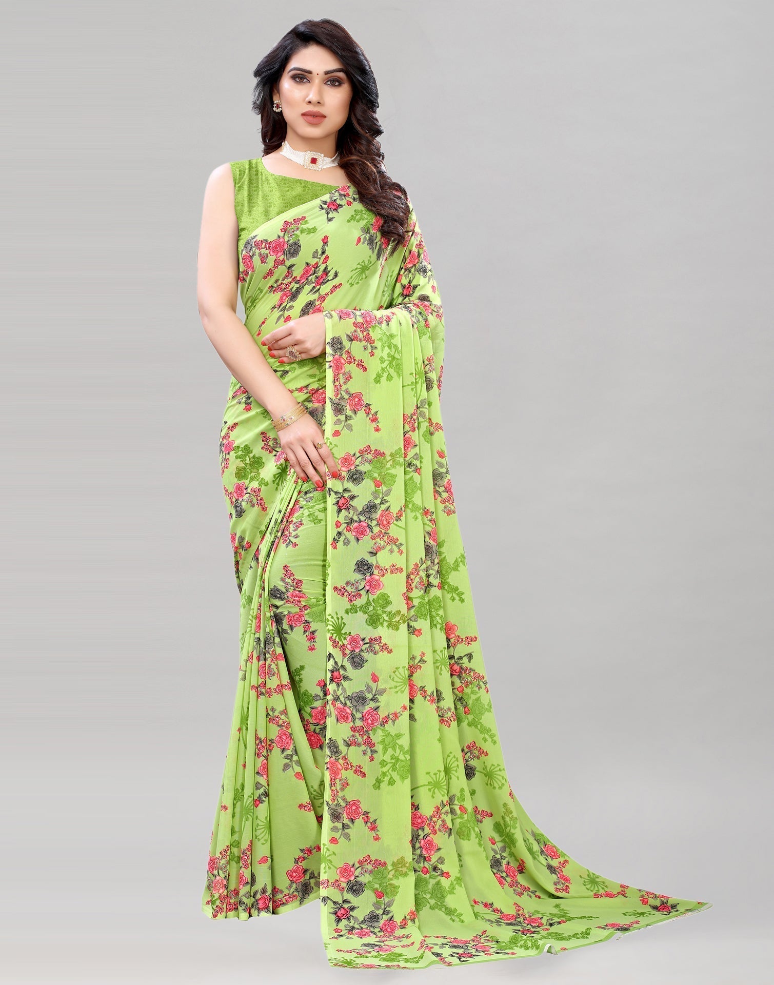 Green Printed Saree | Sudathi