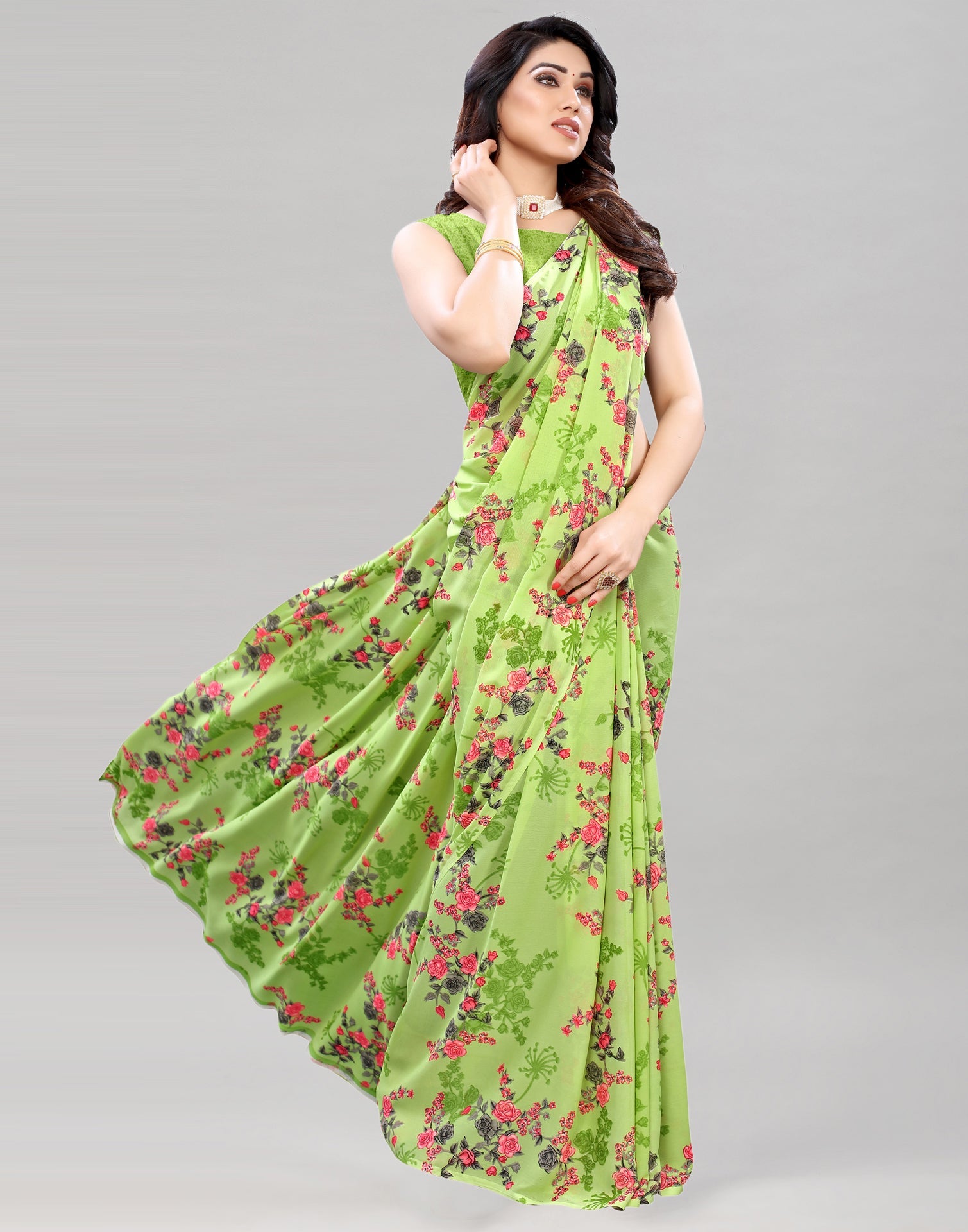 Green Printed Saree | Sudathi