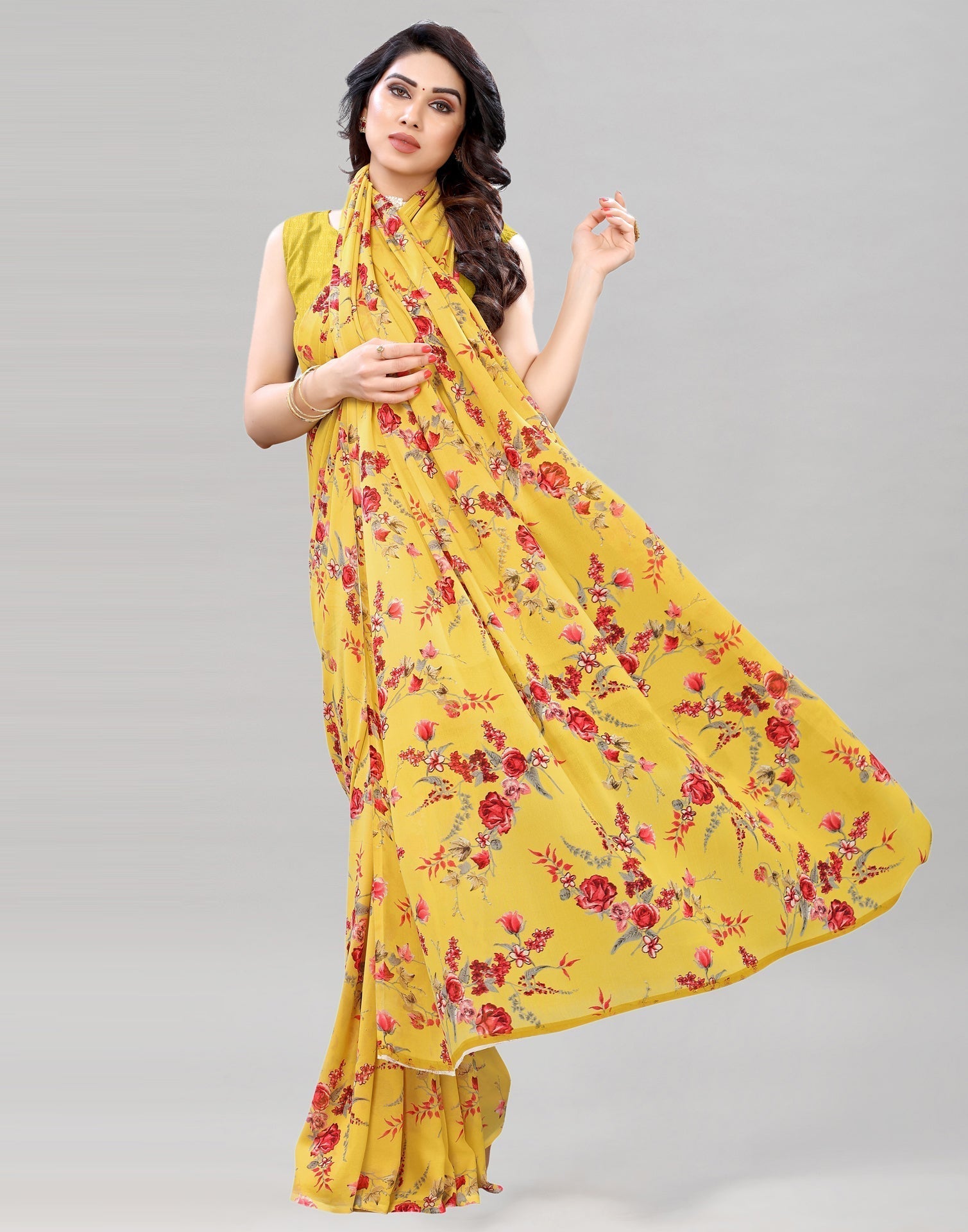 Yellow Printed Saree | Sudathi