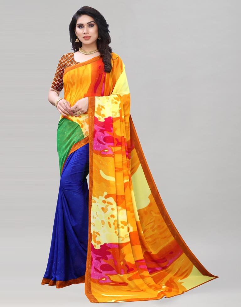 Blue Coloured Georgette Printed Casual saree | Sudathi