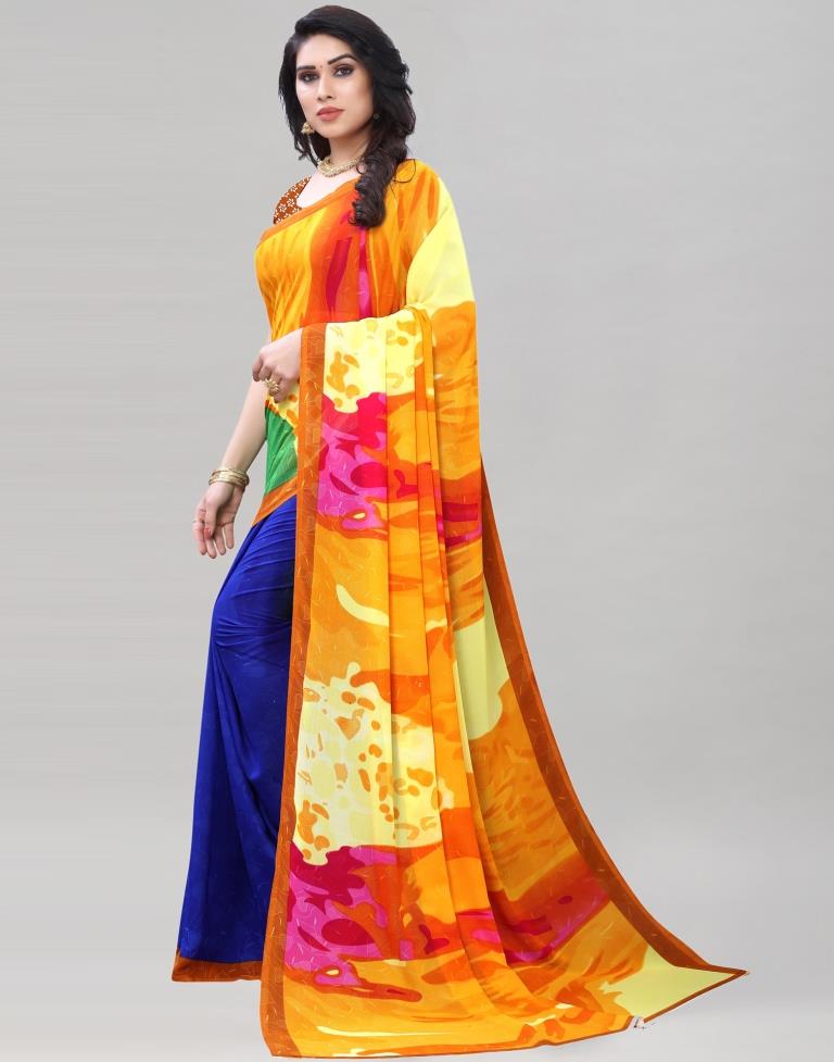 Blue Coloured Georgette Printed Casual saree | Sudathi
