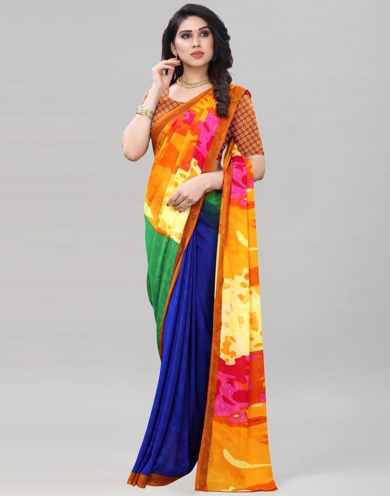 Blue Coloured Georgette Printed Casual saree | Sudathi