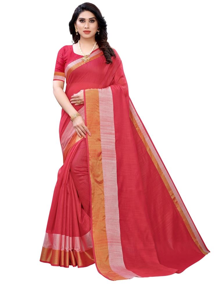 Red Coloured Poly Cotton Self Woven Casual saree | Sudathi