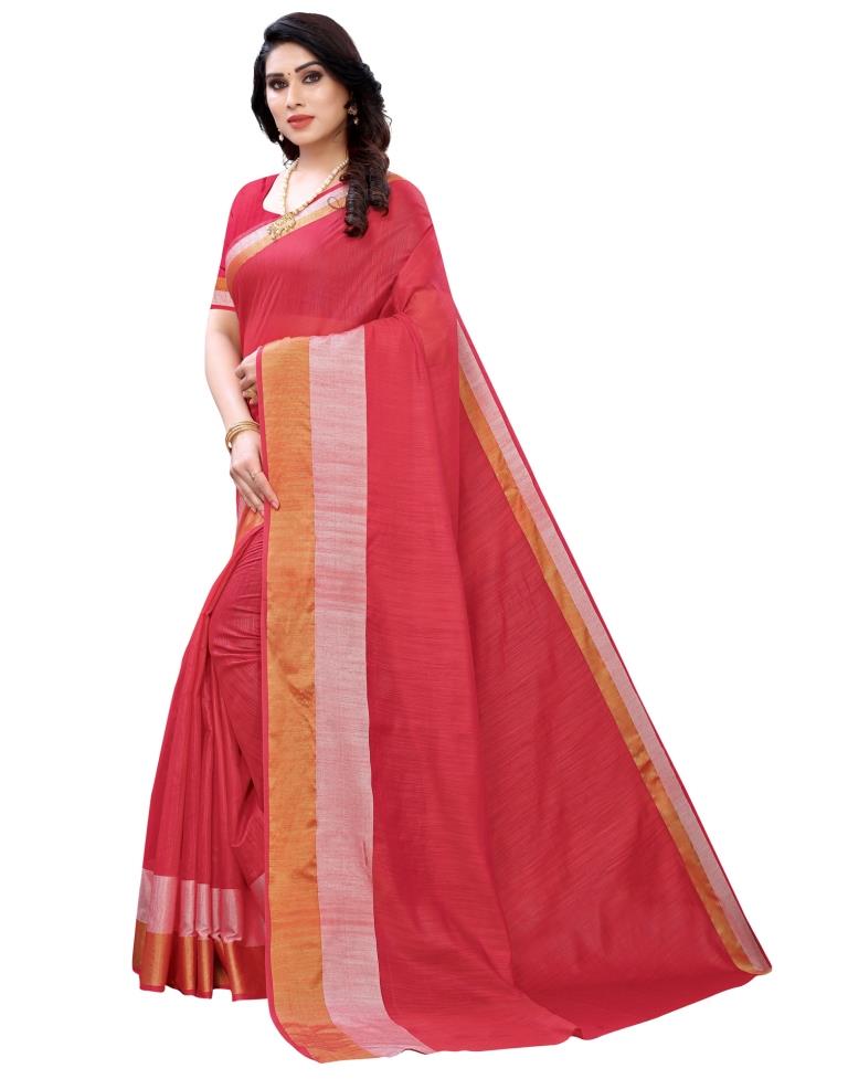 Red Coloured Poly Cotton Self Woven Casual saree | Sudathi
