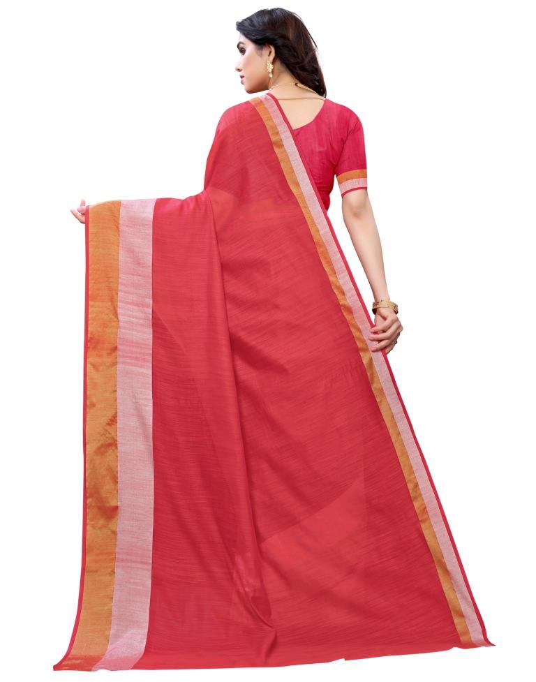 Red Coloured Poly Cotton Self Woven Casual saree | Sudathi