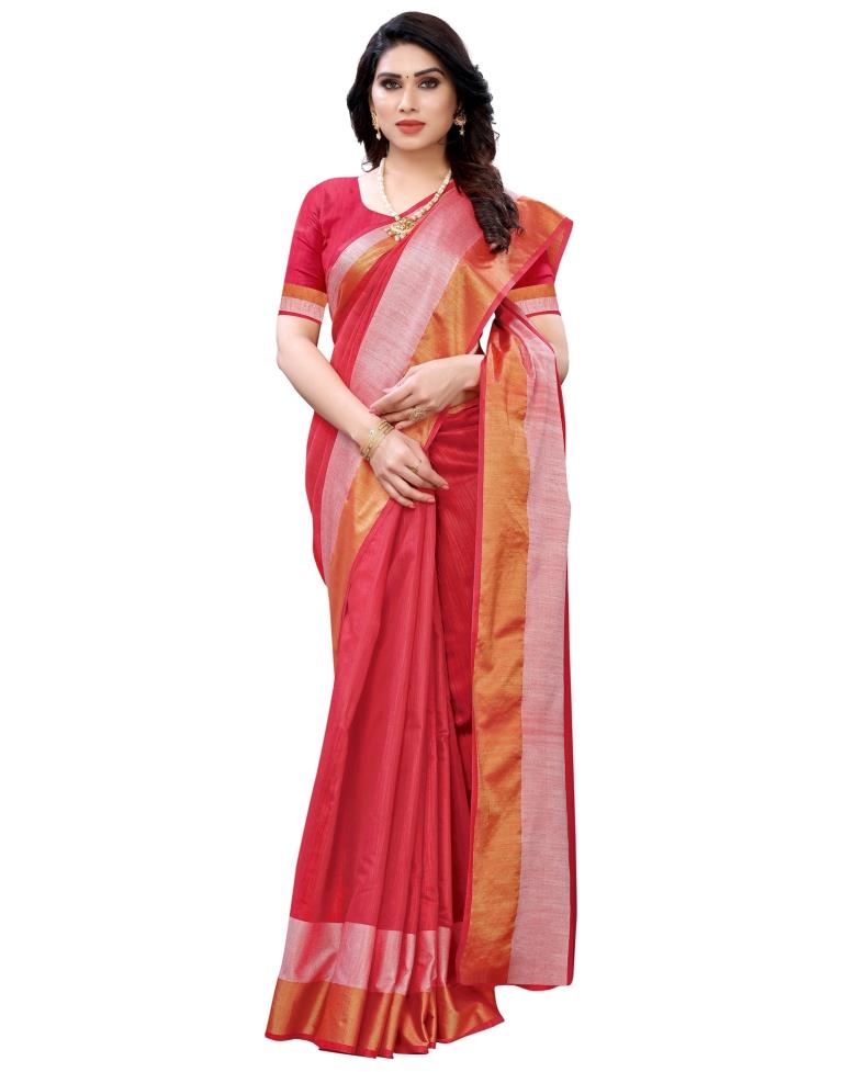 Red Coloured Poly Cotton Self Woven Casual saree | Sudathi