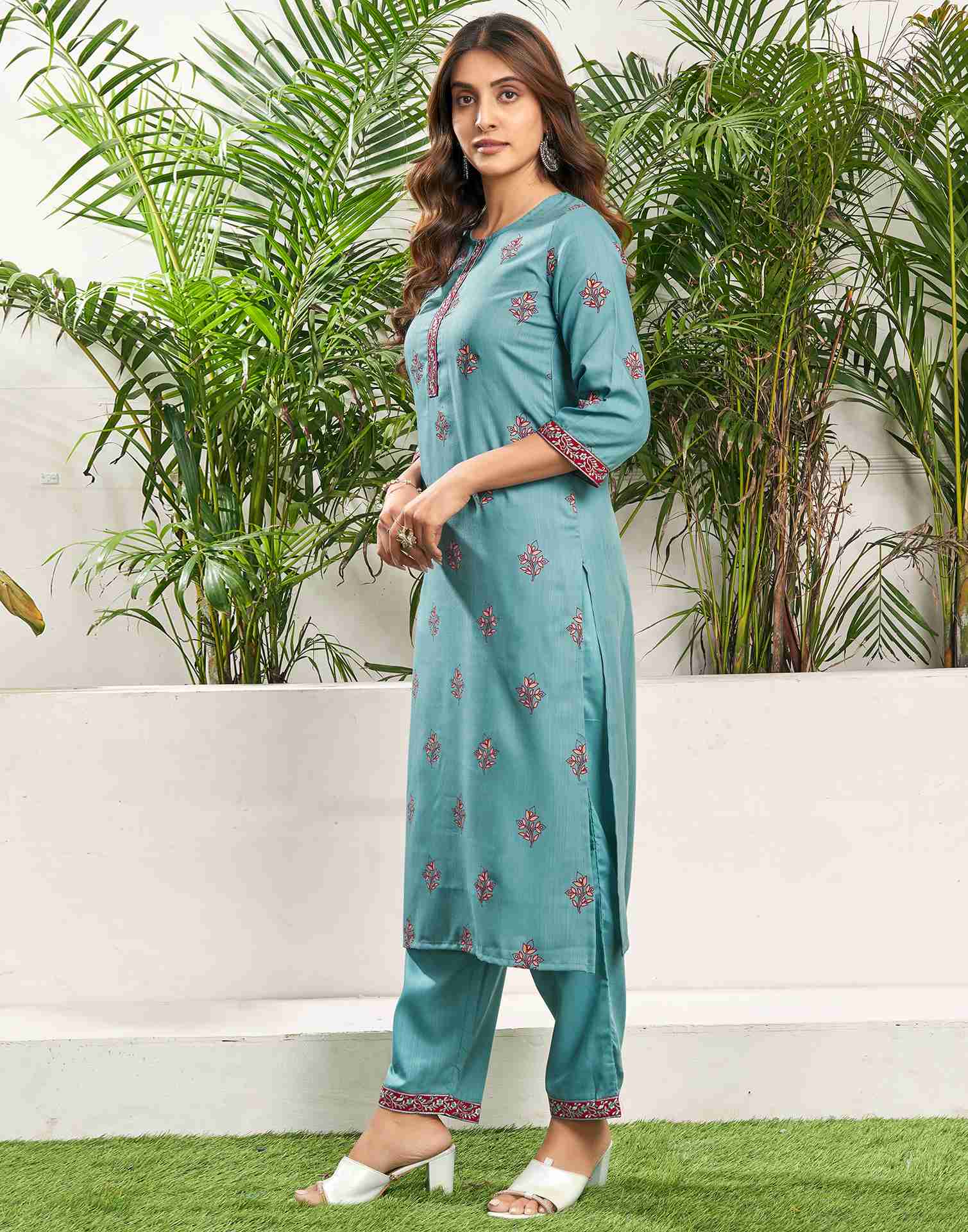 Blue Cotton Printed Straight Kurta Set With Dupatta
