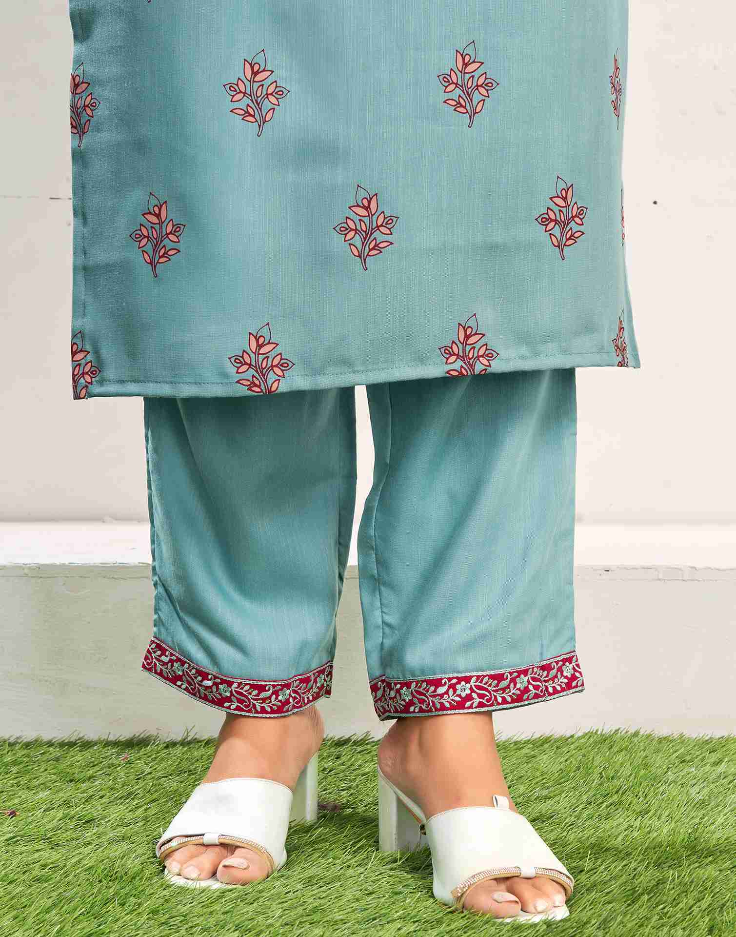 Blue Cotton Printed Straight Kurta Set With Dupatta