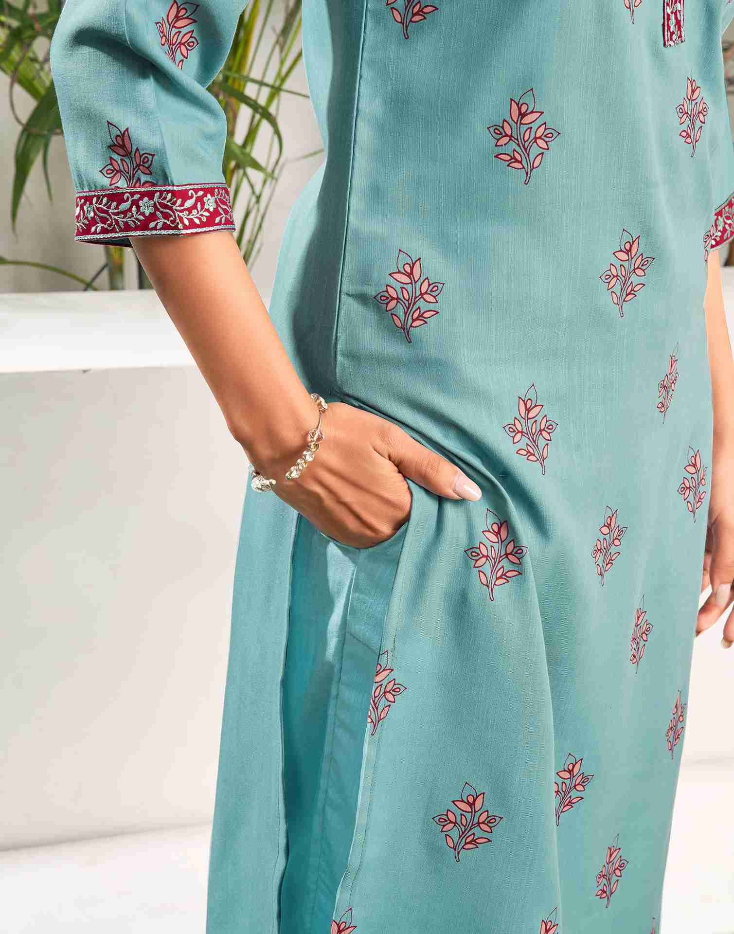 Blue Cotton Printed Straight Kurta Set With Dupatta