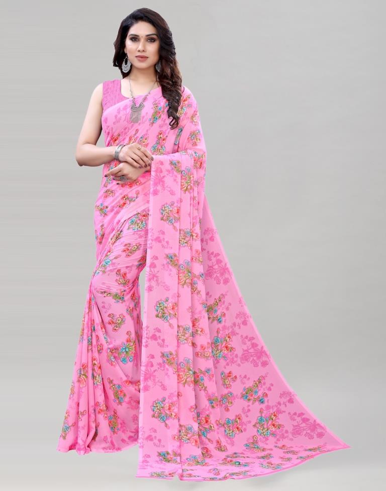 Impressive Pink Printed Saree | Sudathi