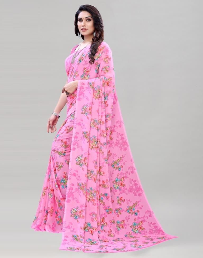 Impressive Pink Printed Saree | Sudathi