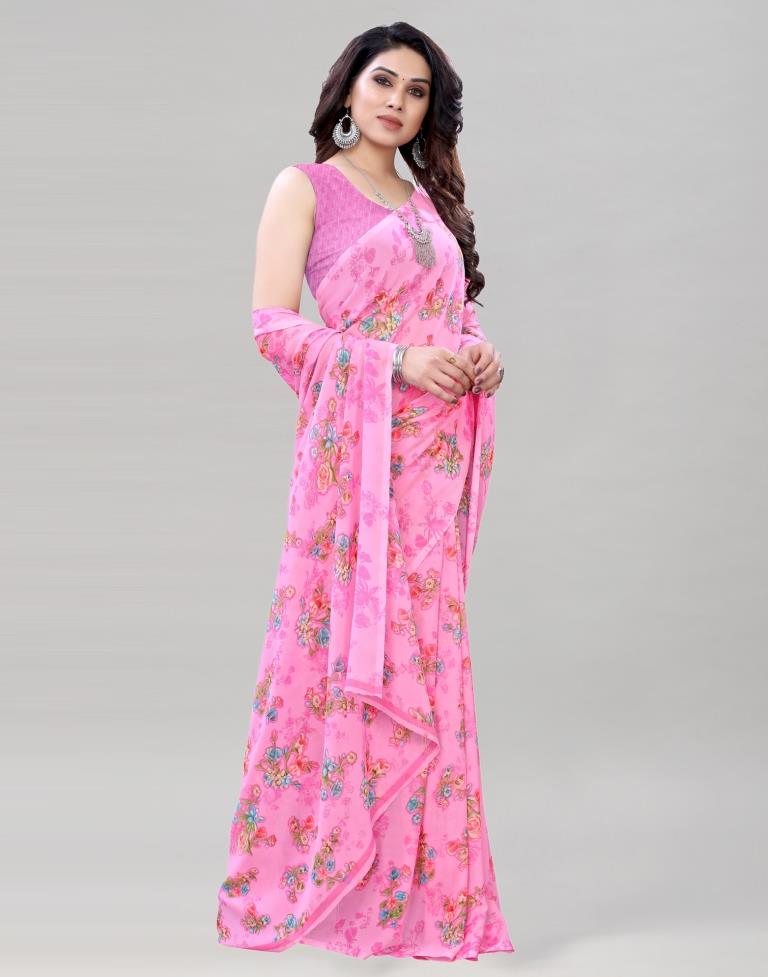 Impressive Pink Printed Saree | Sudathi