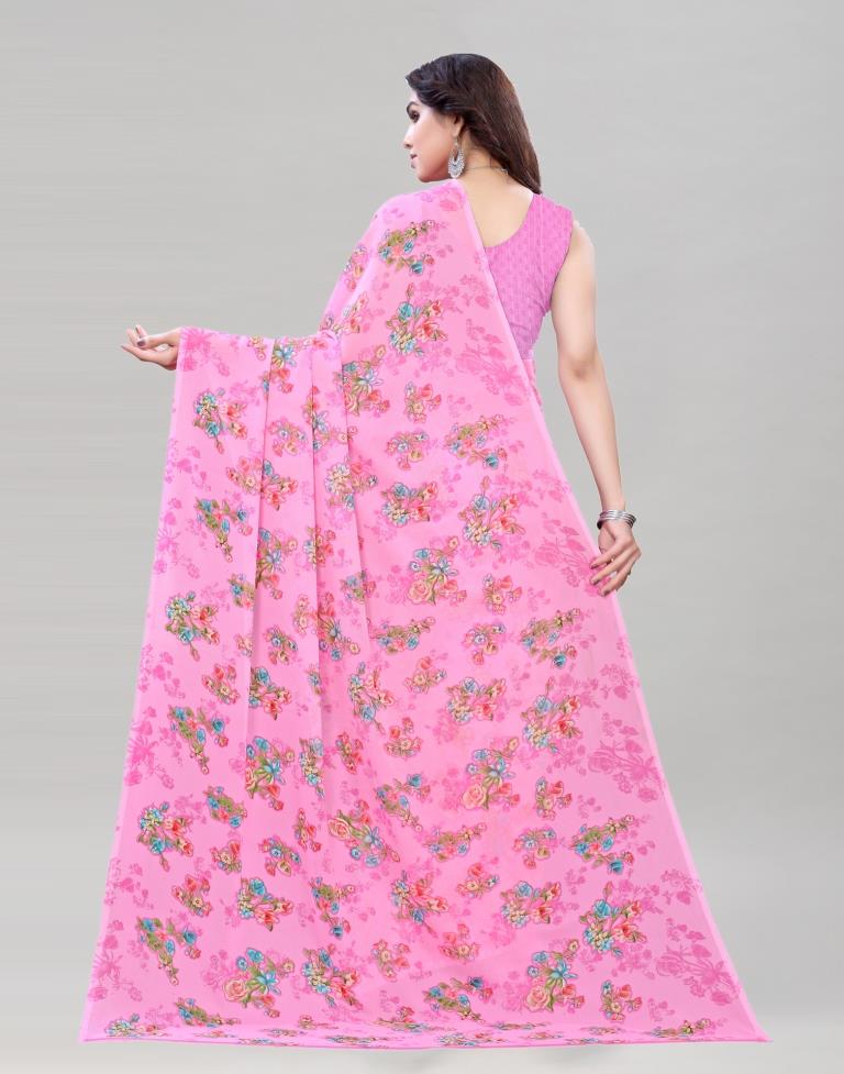 Impressive Pink Printed Saree | Sudathi