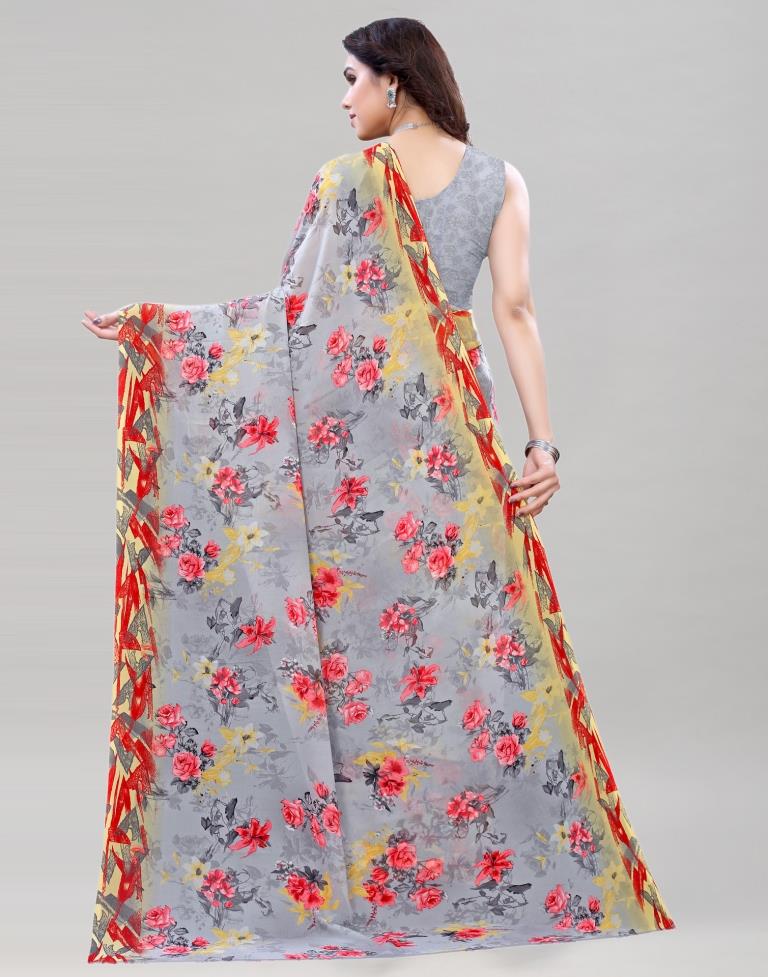 Grey Coloured Georgette Floral Printed Casual saree | Sudathi