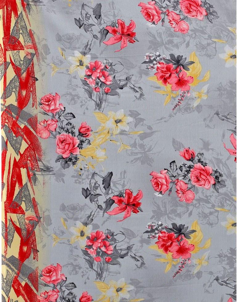 Grey Coloured Georgette Floral Printed Casual saree | Sudathi