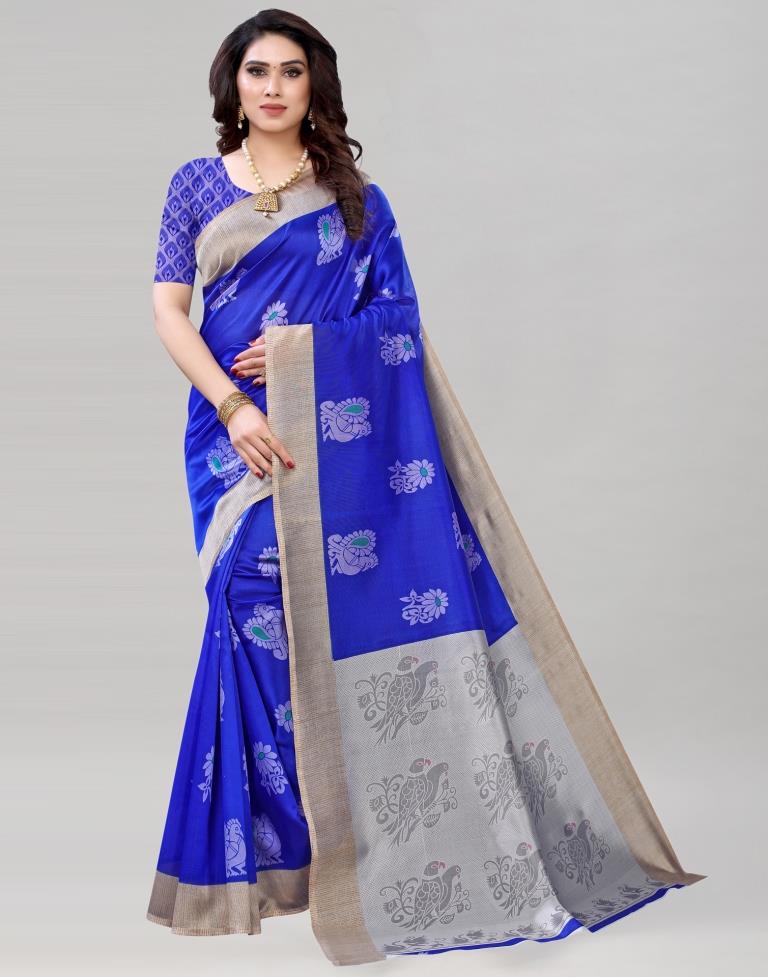 Royal Blue Silk Printed Saree | Sudathi