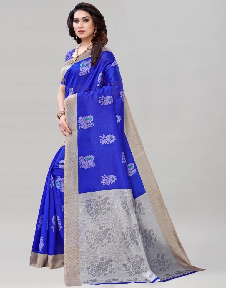 Royal Blue Silk Printed Saree | Sudathi