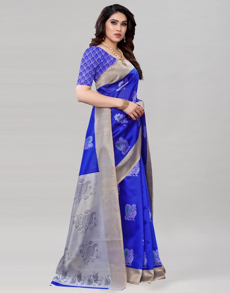 Royal Blue Silk Printed Saree | Sudathi