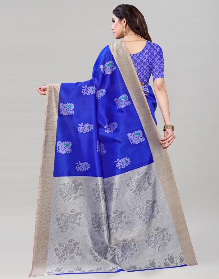 Royal Blue Silk Printed Saree | Sudathi