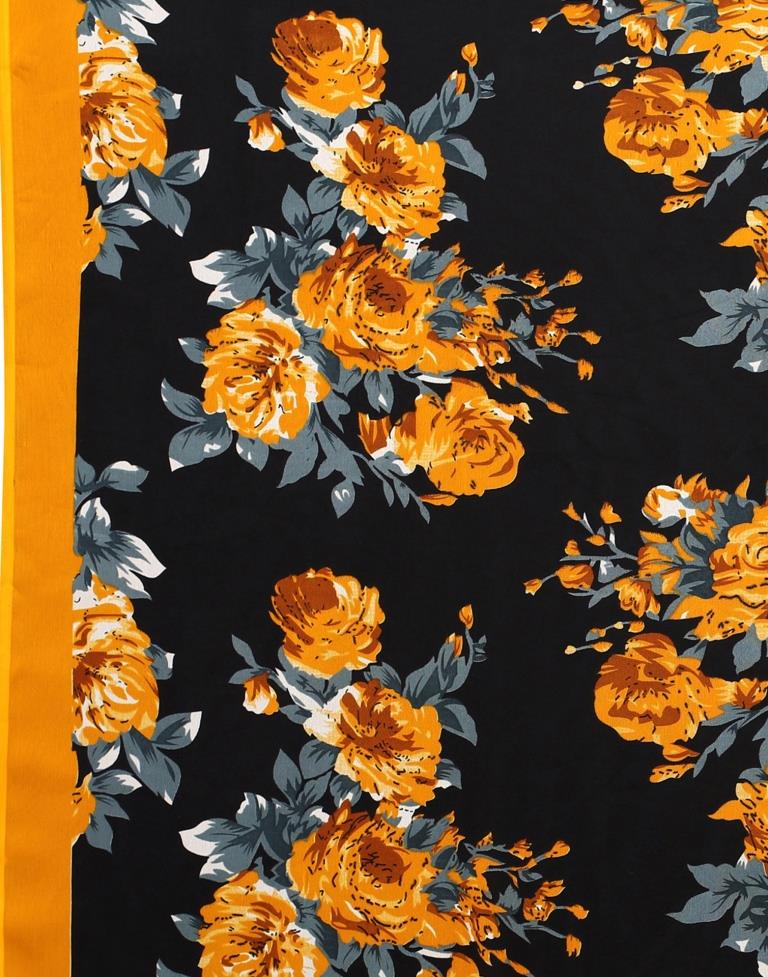 Black And Mustard Yellow Coloured Georgette Floral Printed Saree | Sudathi