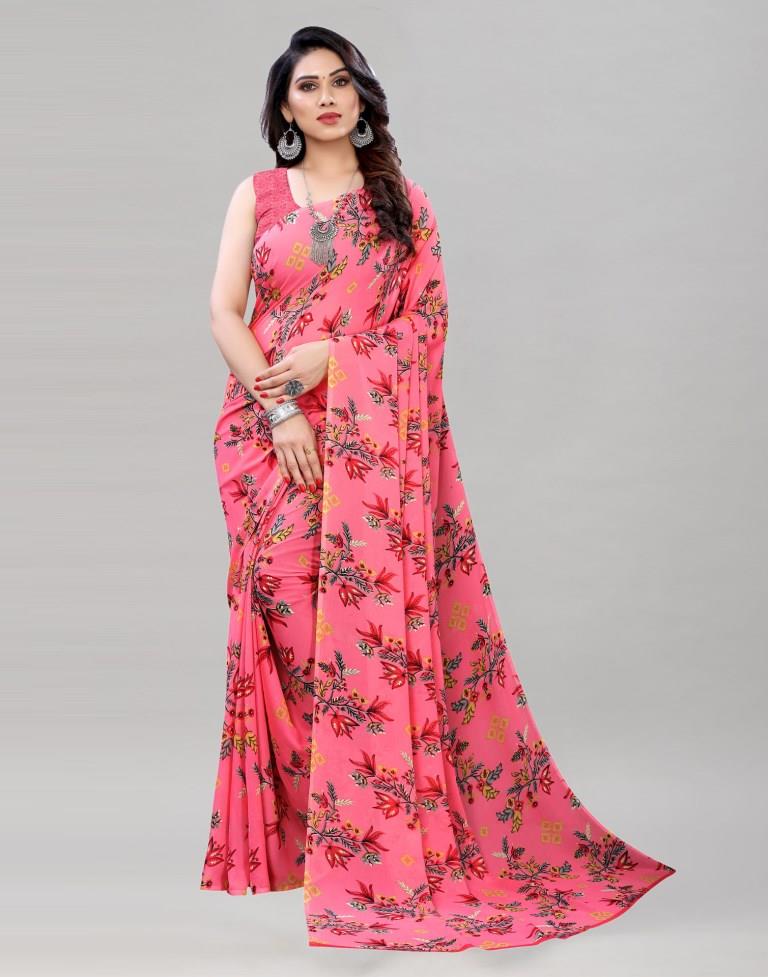 Dynamic Rose Pink Printed Saree | Sudathi