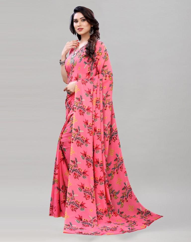 Dynamic Rose Pink Printed Saree | Sudathi
