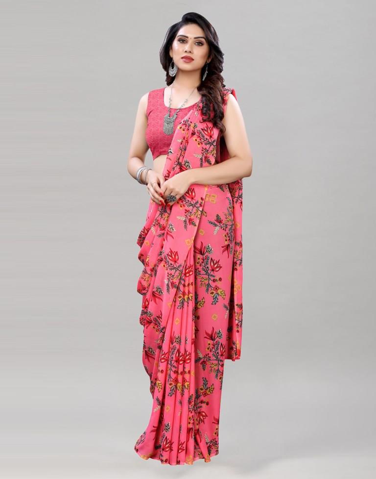 Dynamic Rose Pink Printed Saree | Sudathi