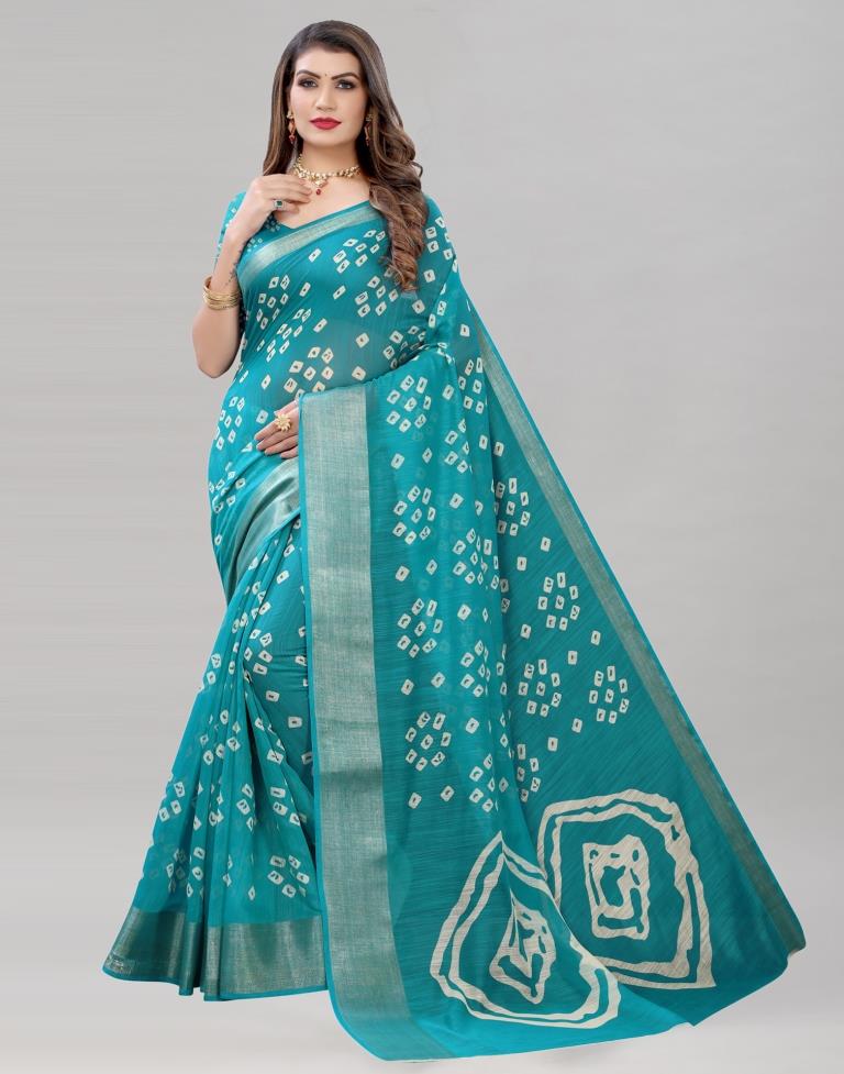 Ocean Blue Cotton Bandhani Saree | Sudathi