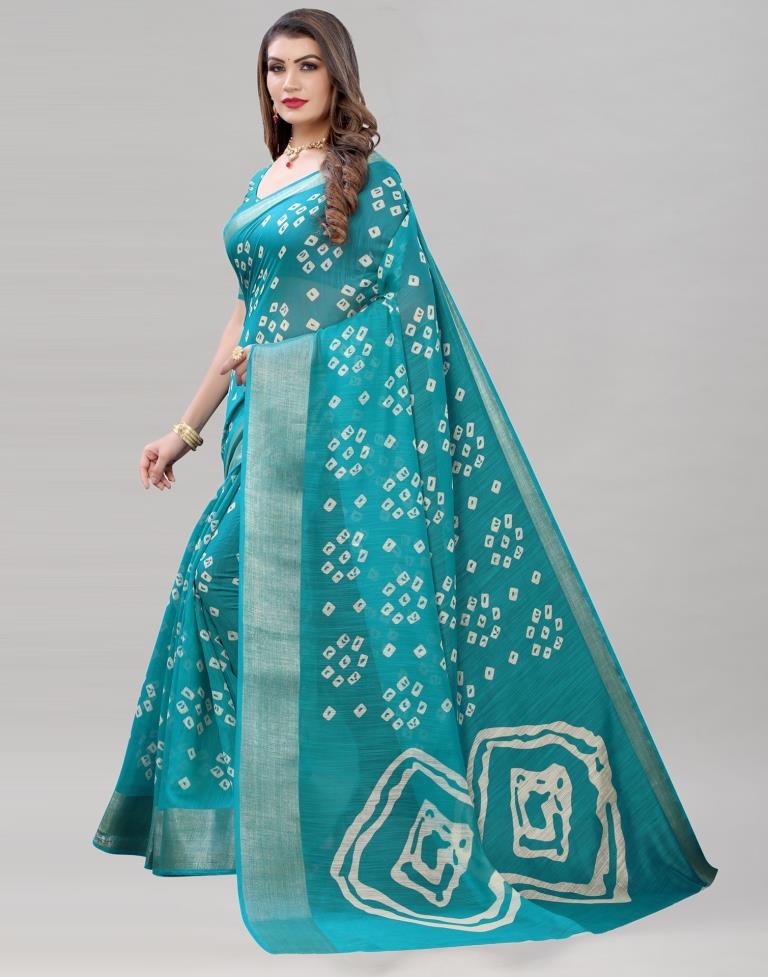 Ocean Blue Cotton Bandhani Saree | Sudathi