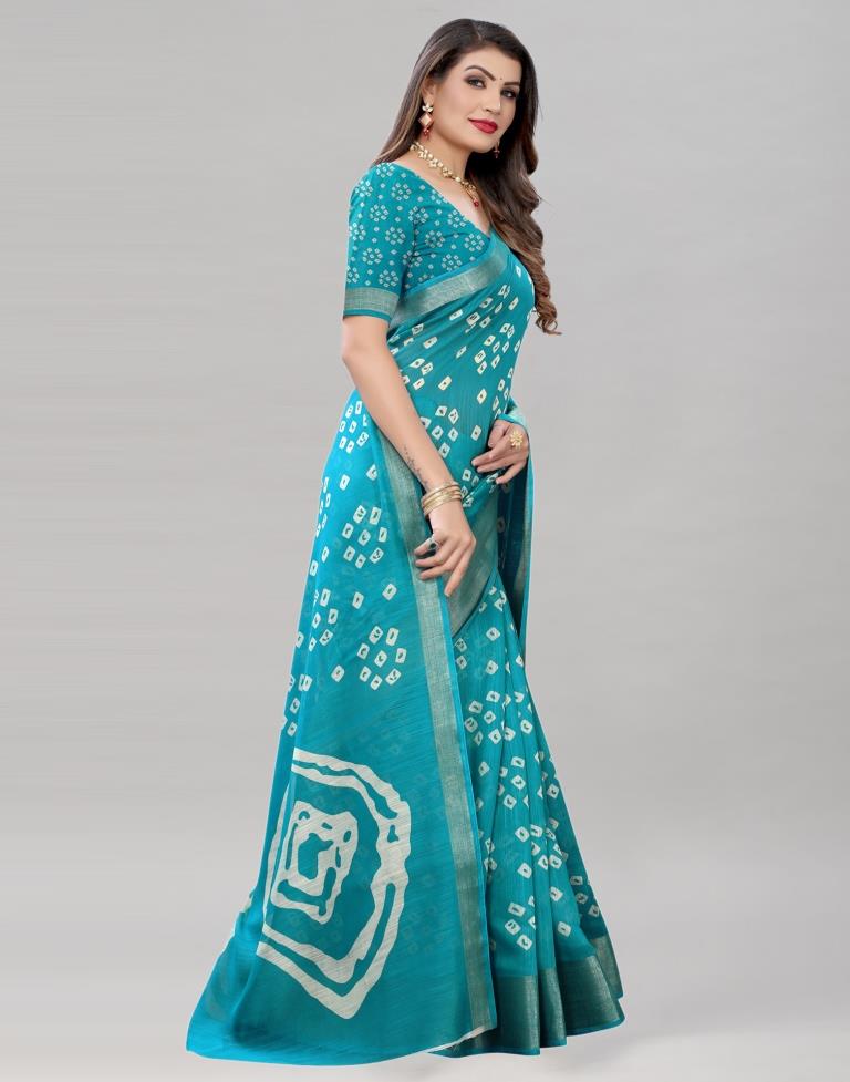 Ocean Blue Cotton Bandhani Saree | Sudathi
