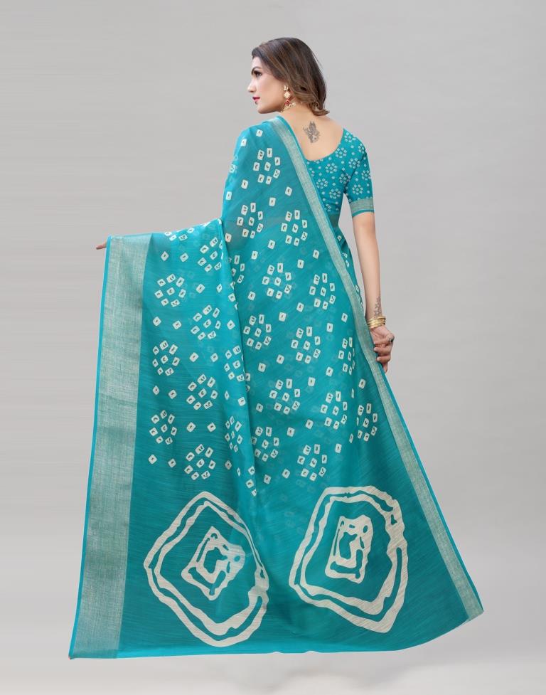 Ocean Blue Cotton Bandhani Saree | Sudathi