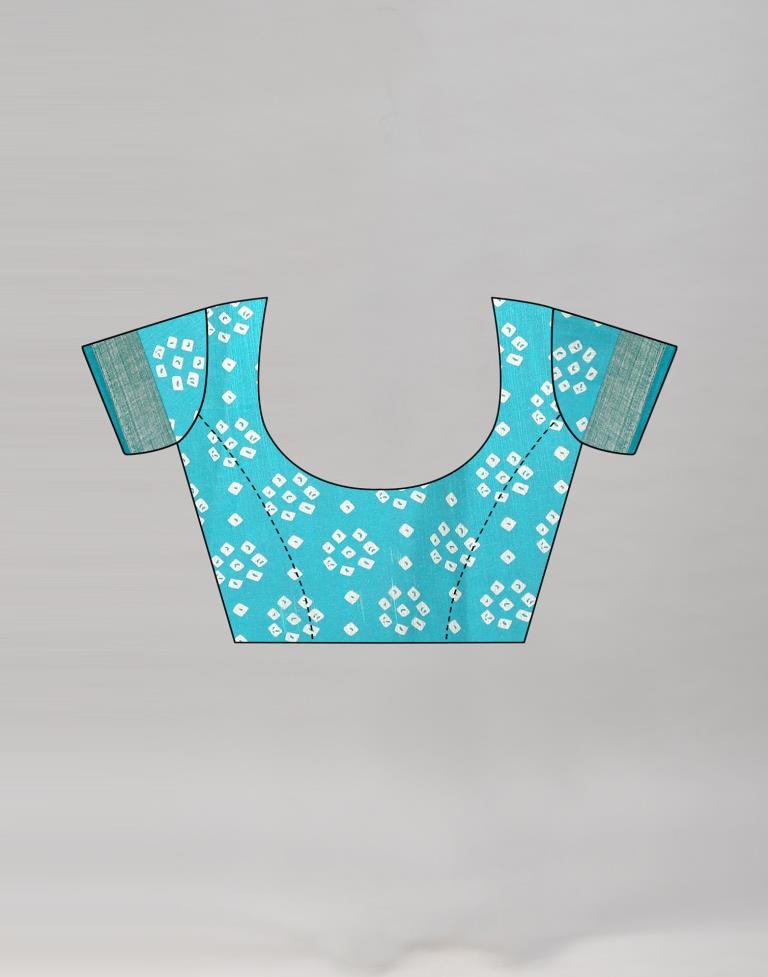 Ocean Blue Cotton Bandhani Saree | Sudathi