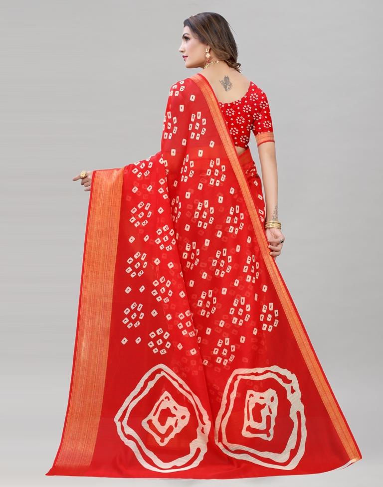 Red Cotton Bandhani Printed Saree | Sudathi
