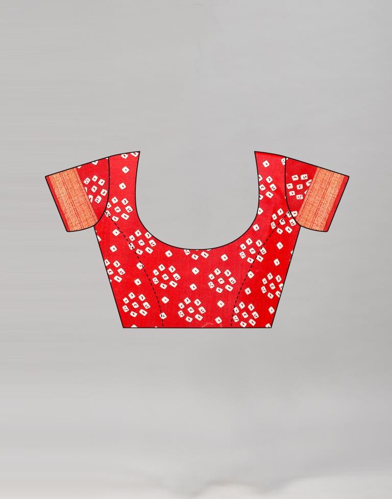 Red Cotton Bandhani Printed Saree | Sudathi