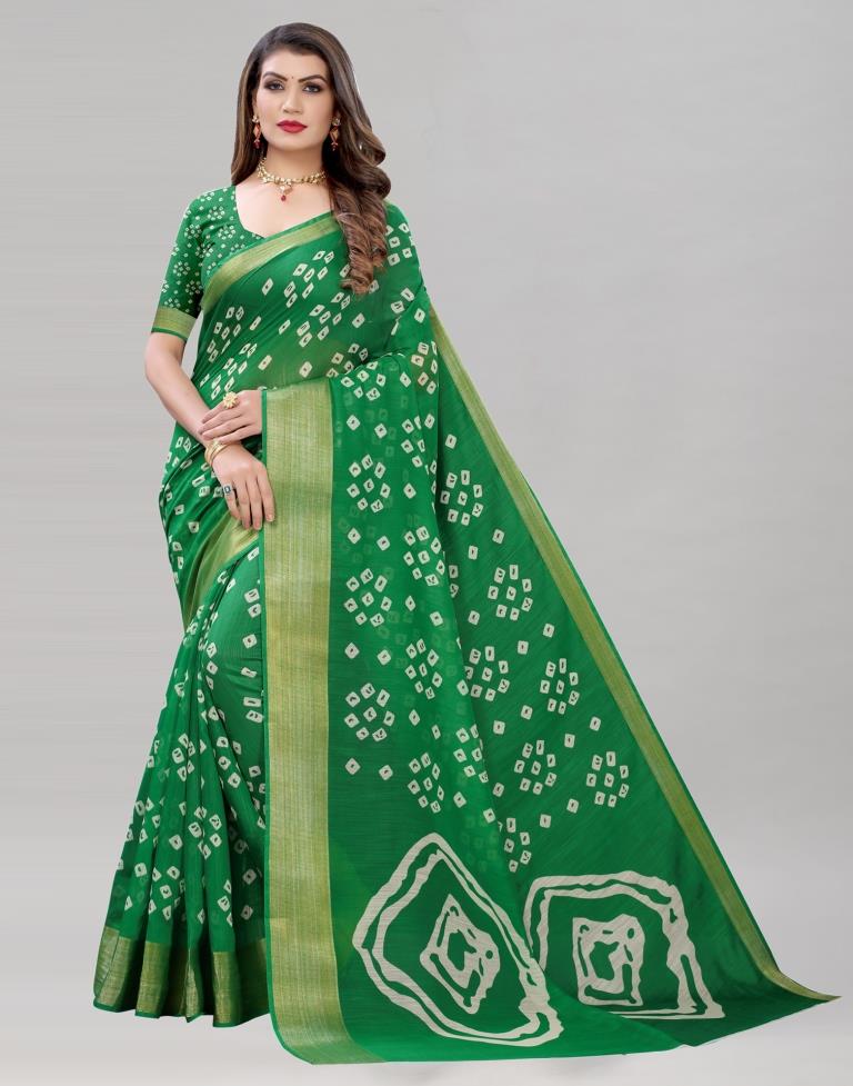 Parrot Green Cotton Bandhani Saree | Sudathi